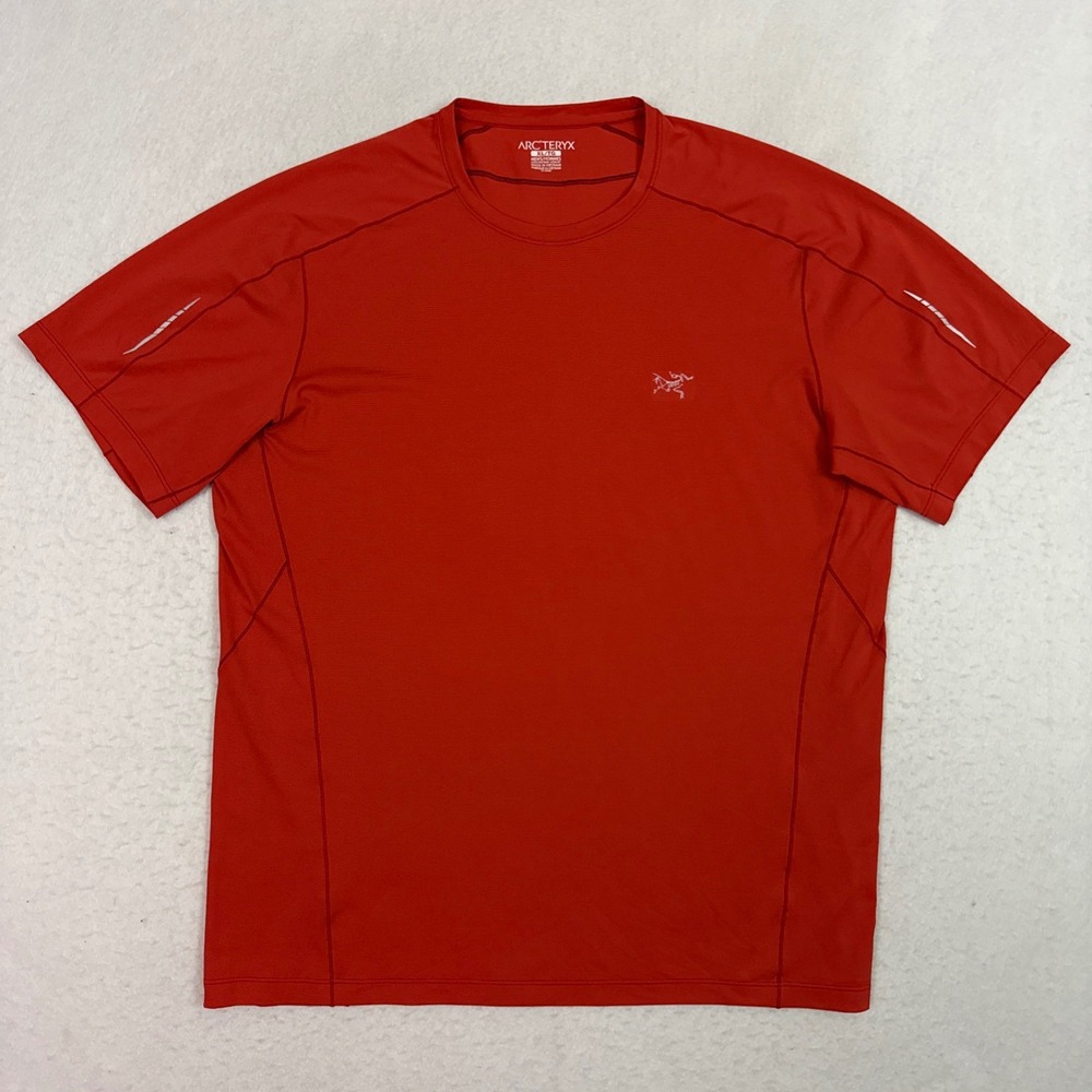 Arcteryx Motus Crew SS Mens XL Red Orange Trail Running Shirt 18904